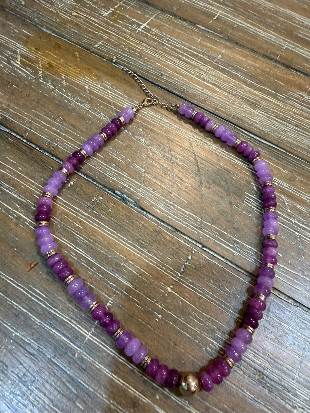Lavender & Plum Beaded Necklace with Gold Accents